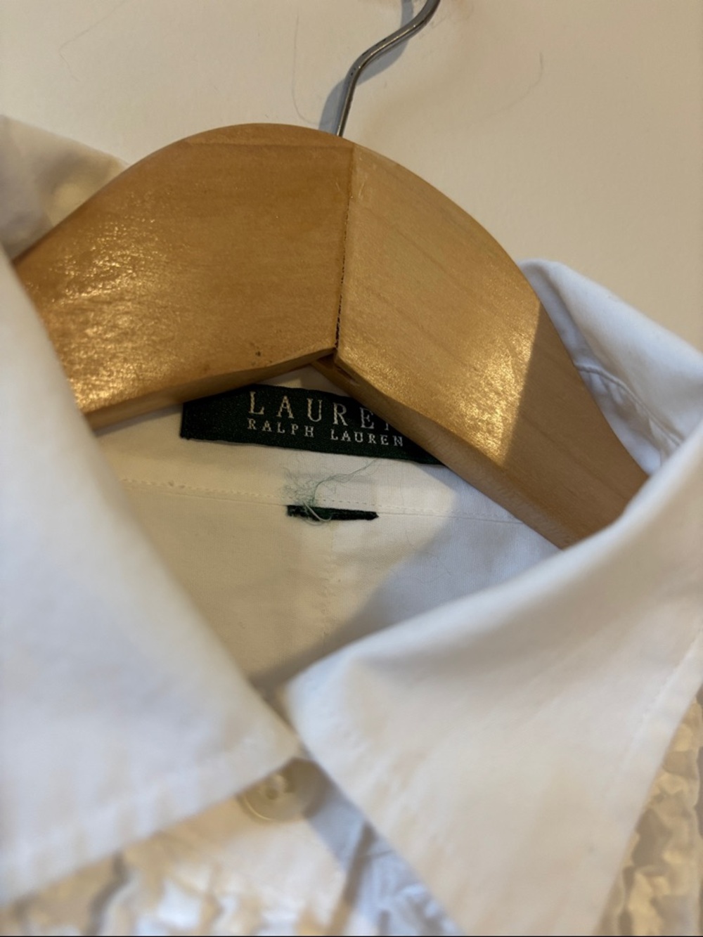 Ralph Lauren White Collared Button-Up Ruffle-front Blouse - Picture 3 of 8